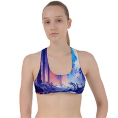 Winter Snow Mountain Fire Flame Criss Cross Racerback Sports Bra by Ravend