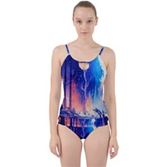 Winter Snow Mountain Fire Flame Cut Out Top Tankini Set by Ravend