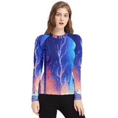 Winter Snow Mountain Fire Flame Women s Long Sleeve Rash Guard by Ravend