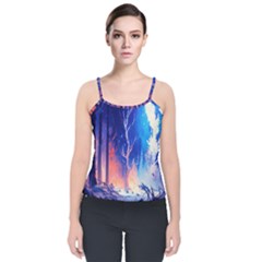 Winter Snow Mountain Fire Flame Velvet Spaghetti Strap Top by Ravend