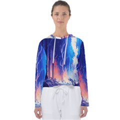 Winter Snow Mountain Fire Flame Women s Slouchy Sweat