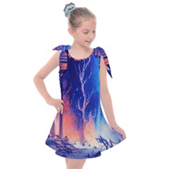 Winter Snow Mountain Fire Flame Kids  Tie Up Tunic Dress by Ravend