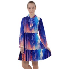 Winter Snow Mountain Fire Flame All Frills Chiffon Dress by Ravend