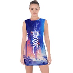 Winter Snow Mountain Fire Flame Lace Up Front Bodycon Dress by Ravend