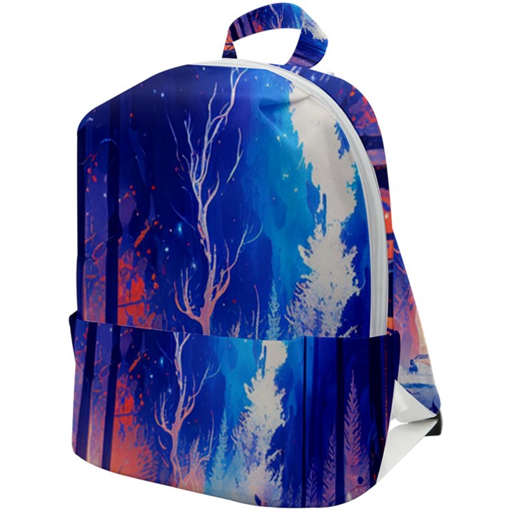 Winter Snow Mountain Fire Flame Zip Up Backpack