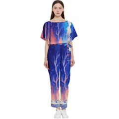 Winter Snow Mountain Fire Flame Batwing Lightweight Chiffon Jumpsuit by Ravend