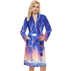 Winter Snow Mountain Fire Flame Long Sleeve Velour Robe by Ravend