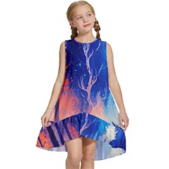 Winter Snow Mountain Fire Flame Kids  Frill Swing Dress by Ravend