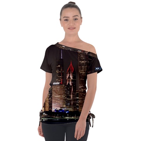 Chicago City Architecture Downtown Off Shoulder Tie-up Tee by Ravend