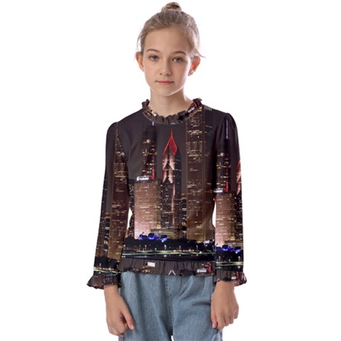 Chicago City Architecture Downtown Kids  Frill Detail Tee by Ravend