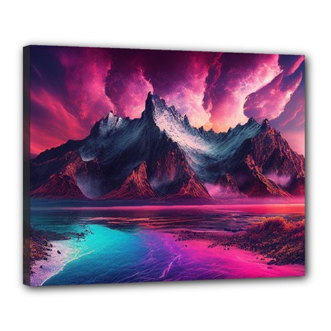 Ai Generated Mountain Ocean Lava Canvas 20  X 16  (stretched) by Ravend