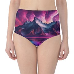 Ai Generated Mountain Ocean Lava Classic High-waist Bikini Bottoms by Ravend