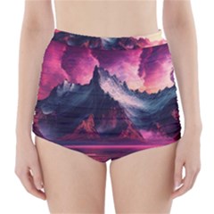 Ai Generated Mountain Ocean Lava High-waisted Bikini Bottoms by Ravend