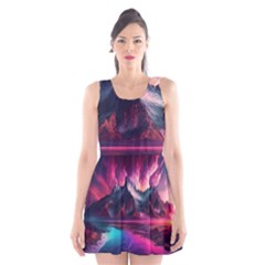 Ai Generated Mountain Ocean Lava Scoop Neck Skater Dress