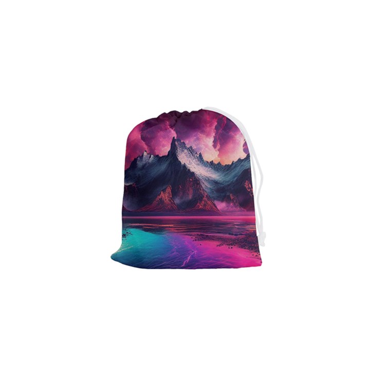 Ai Generated Mountain Ocean Lava Drawstring Pouch (XS)