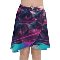 Ai Generated Mountain Ocean Lava Chiffon Wrap Front Skirt by Ravend