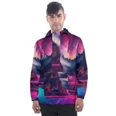 Ai Generated Mountain Ocean Lava Men s Front Pocket Pullover Windbreaker