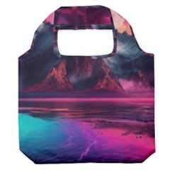 Ai Generated Mountain Ocean Lava Premium Foldable Grocery Recycle Bag by Ravend