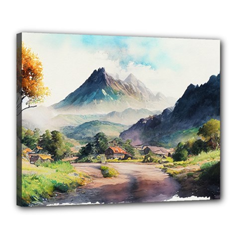 Countryside Trees Grass Mountain Canvas 20  X 16  (stretched) by Ravend