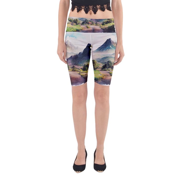 Countryside Trees Grass Mountain Yoga Cropped Leggings