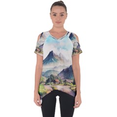 Countryside Trees Grass Mountain Cut Out Side Drop Tee by Ravend