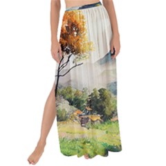 Countryside Trees Grass Mountain Maxi Chiffon Tie-up Sarong by Ravend