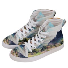 Countryside Trees Grass Mountain Women s Hi-top Skate Sneakers by Ravend