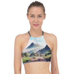 Countryside Trees Grass Mountain Racer Front Bikini Top by Ravend