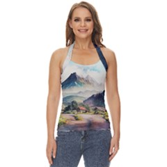 Countryside Trees Grass Mountain Basic Halter Top by Ravend