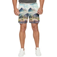 Countryside Trees Grass Mountain Men s Runner Shorts by Ravend