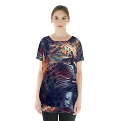 Leopard Feline Artwork Art Fantasy Skirt Hem Sports Top by Ravend