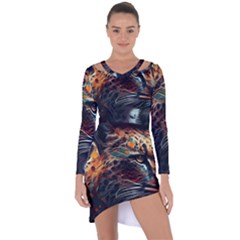 Leopard Feline Artwork Art Fantasy Asymmetric Cut-out Shift Dress by Ravend