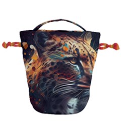 Leopard Feline Artwork Art Fantasy Drawstring Bucket Bag by Ravend