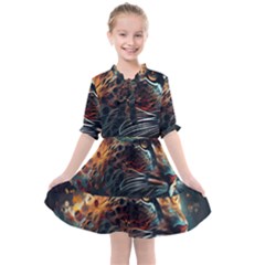 Leopard Feline Artwork Art Fantasy Kids  All Frills Chiffon Dress by Ravend