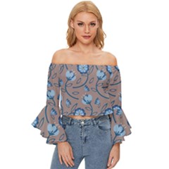 Flower Off Shoulder Flutter Bell Sleeve Top