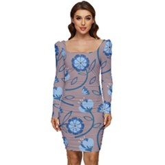 Flower Women Long Sleeve Ruched Stretch Jersey Dress by zappwaits