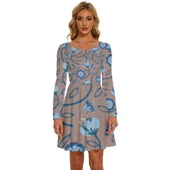 Flower Long Sleeve Wide Neck Velour Dress by zappwaits