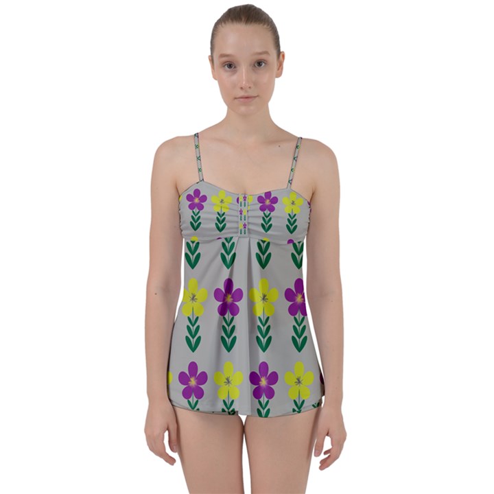 Pattern Flowers Art Creativity Babydoll Tankini Set