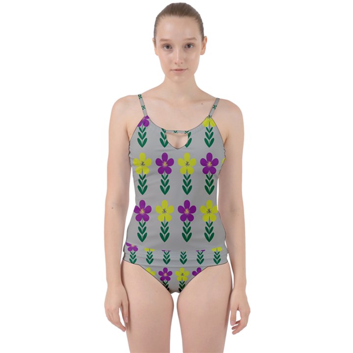 Pattern Flowers Art Creativity Cut Out Top Tankini Set