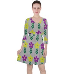 Pattern Flowers Art Creativity Quarter Sleeve Ruffle Waist Dress by Uceng