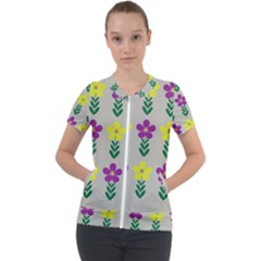 Pattern Flowers Art Creativity Short Sleeve Zip Up Jacket by Uceng