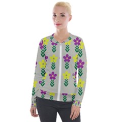 Pattern Flowers Art Creativity Velvet Zip Up Jacket by Uceng