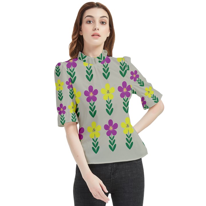 Pattern Flowers Art Creativity Frill Neck Blouse