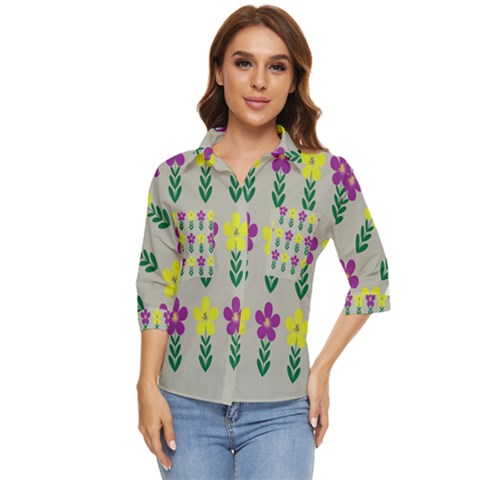 Pattern Flowers Art Creativity Women s Quarter Sleeve Pocket Shirt by Uceng