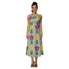 Pattern Flowers Art Creativity Sleeveless Cross Front Cocktail Midi Chiffon Dress