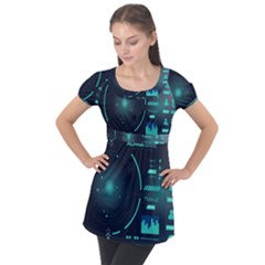 Sci Fi Computer Screen Puff Sleeve Tunic Top by Uceng