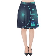 Sci Fi Computer Screen Velvet High Waist Skirt