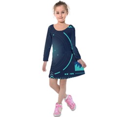 Sci Fi Computer Screen Kids  Long Sleeve Velvet Dress by Uceng