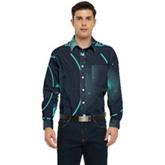 Sci Fi Computer Screen Men s Long Sleeve Pocket Shirt  by Uceng