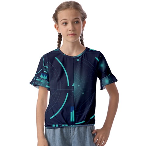 Sci Fi Computer Screen Kids  Cuff Sleeve Scrunch Bottom Tee by Uceng